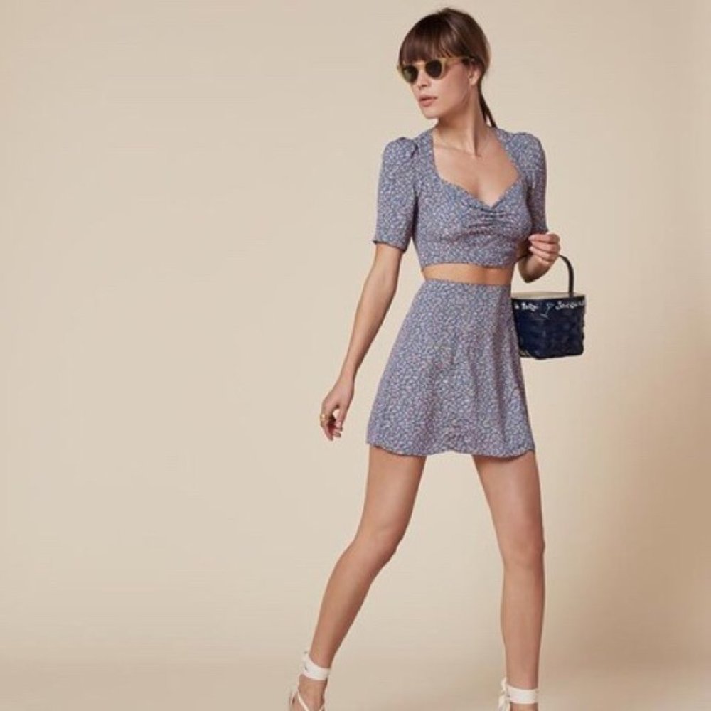 Reformation Blue Floral Mini Skirt